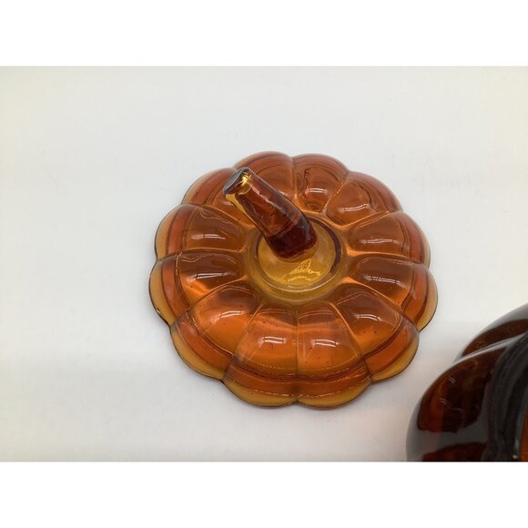Burnt Orange Colored Heavy Lidded Glass Pumpkins, Set of 2 - Picture 10 of 12